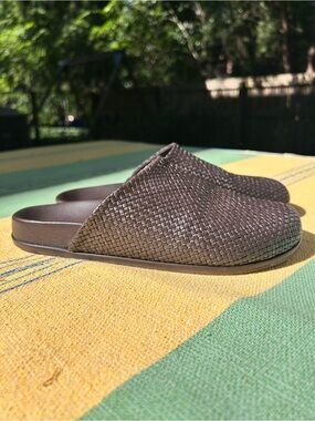 Intentionally Blank woven leather mules